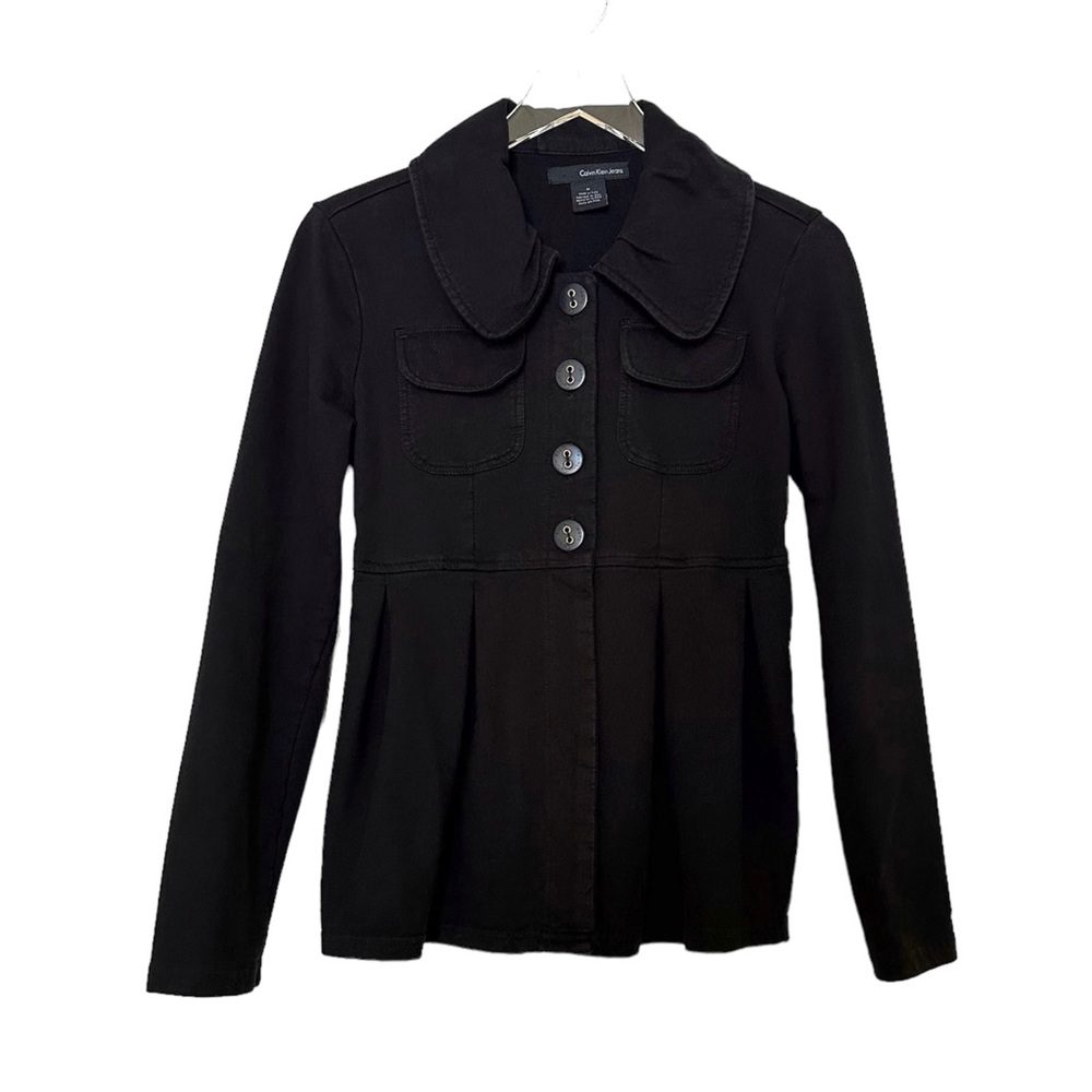 CLAVIN KLEIN JEANS Women's Black Button Front Pleated Jacket Size Medium